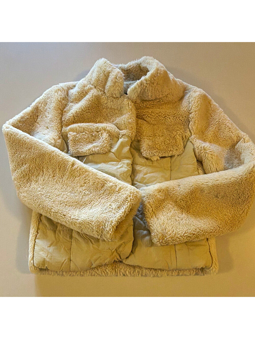Imoga Girls Ivory Faux Fur Button Jacket Coat w/ Pockets Size 8